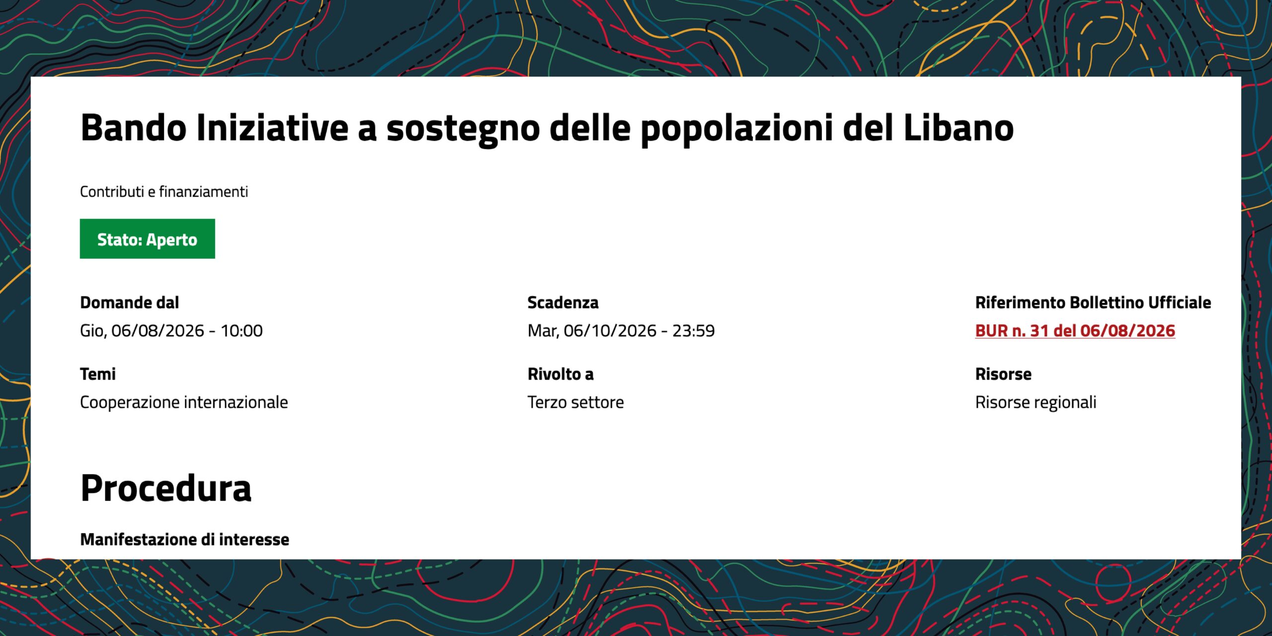 Bando Regione Piemonte a sostegno delle popolazioni del Libano